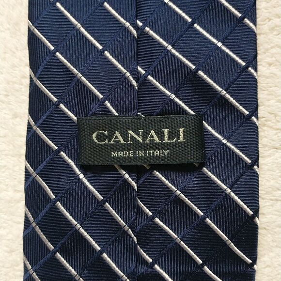 Canali NeckTie Rep Tie Silk Blue White Striped Check Jacquard Italy 3.5x56" - Picture 6 of 8